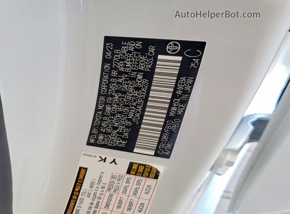 JTDACAAU3P3006239 2023 TOYOTA PRIUS White VIN sticker view