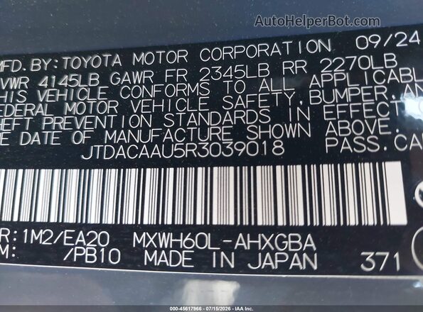 JTDACAAU5R3039018 2024 TOYOTA PRIUS Серый Вид подкапотного пространства