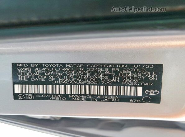 JTDACAAU6P3001729 2023 TOYOTA PRIUS Silver Widok naklejki z numerem VIN