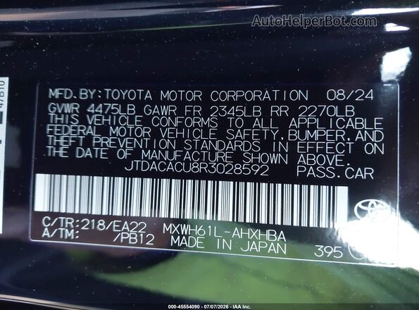 JTDACACU8R3028592 2024 TOYOTA PRIUS PRIME Черный Вид подкапотного пространства