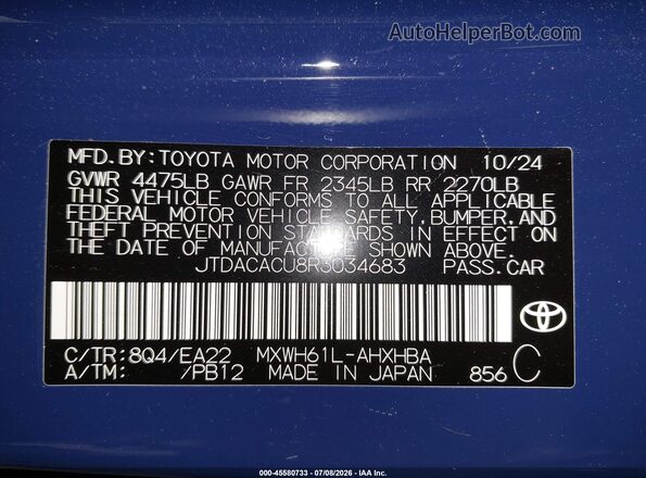 JTDACACU8R3034683 2024 TOYOTA PRIUS PRIME Blue Widok komory silnika
