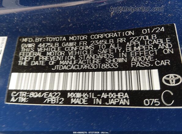 JTDACACU9R3018833 2024 TOYOTA PRIUS PRIME Blue Вид підкапотного простору