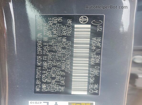 JTDADABU7R3013760 2024 TOYOTA PRIUS Gray VIN sticker view