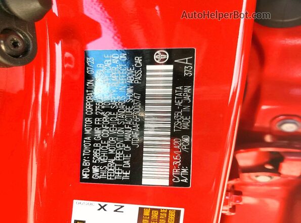 JTDAFAAF6P3003747 2023 TOYOTA CROWN Red VIN կոդի պիտակի տեսք