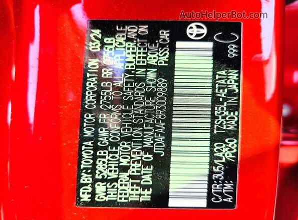 JTDAFAAF8R3009889 2024 TOYOTA CROWN Red VIN კოდის სტიკერის ხედი
