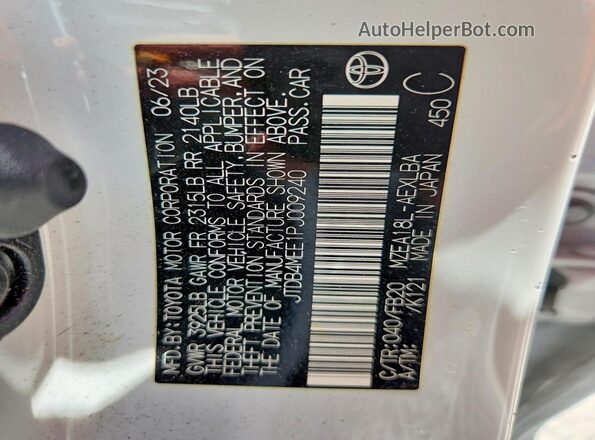 JTDB4MEE1PJ009240 2023 TOYOTA COROLLA Белый Вид наклейки с VIN-кодом