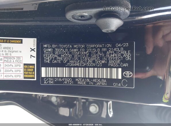JTDB4MEE2P3009123 2023 TOYOTA COROLLA Black Շարժիչի բաժամունքի տեսք