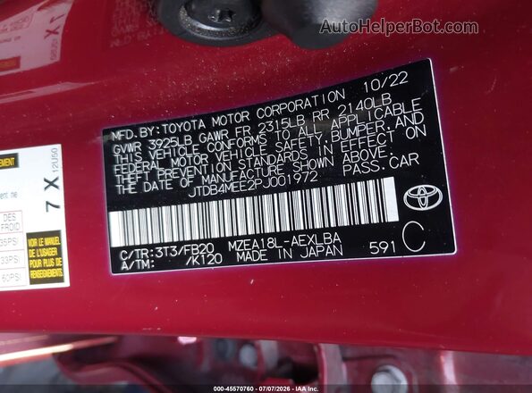 JTDB4MEE2PJ001972 2023 TOYOTA COROLLA Red Շարժիչի բաժամունքի տեսք