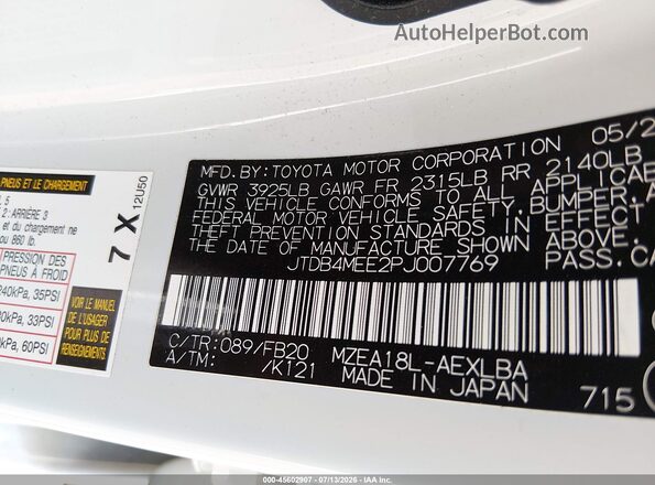 JTDB4MEE2PJ007769 2023 TOYOTA COROLLA White Vista del compartimento del motor