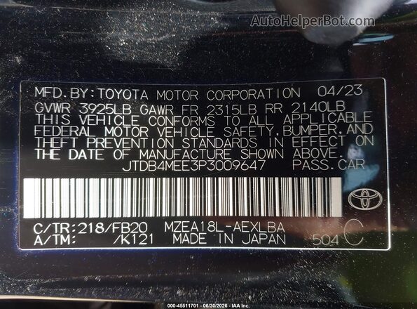 JTDB4MEE3P3009647 2023 TOYOTA COROLLA Черный Вид подкапотного пространства