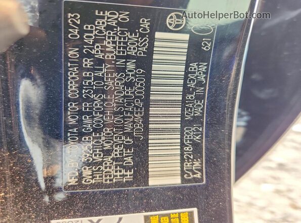 JTDB4MEE4PJ005019 2023 TOYOTA COROLLA Charcoal VIN կոդի պիտակի տեսք