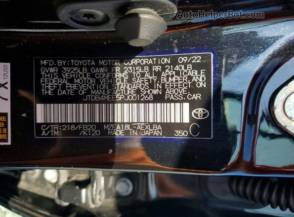 JTDB4MEE5PJ001268 2023 TOYOTA COROLLA Black Vista de la etiqueta del VIN