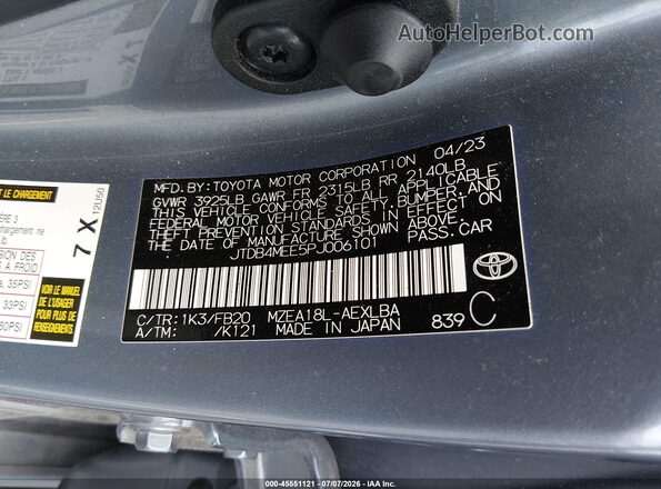 JTDB4MEE5PJ006101 2023 TOYOTA COROLLA Light Blue Вид подкапотного пространства