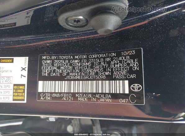 JTDB4MEE6RJ015098 2024 TOYOTA COROLLA Blue Vista del compartimento del motor