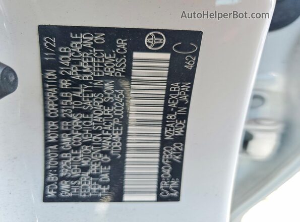 JTDB4MEE7PJ002454 2023 TOYOTA COROLLA White Vista de la etiqueta del VIN