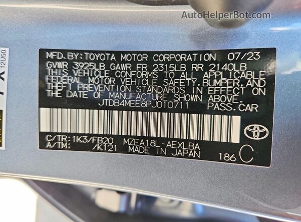 JTDB4MEE8PJ010711 2023 TOYOTA COROLLA Серый Вид подкапотного пространства