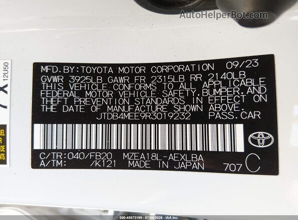 JTDB4MEE9R3019232 2024 TOYOTA COROLLA White Engine compartment view