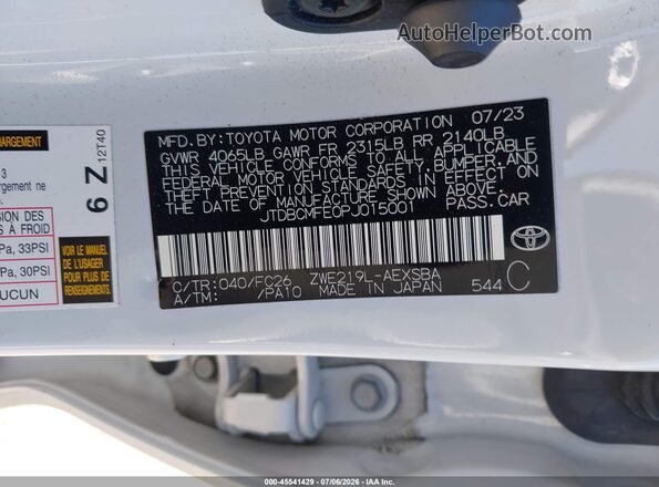 JTDBCMFE0PJ015001 2023 TOYOTA COROLLA White Vista del compartimento del motor
