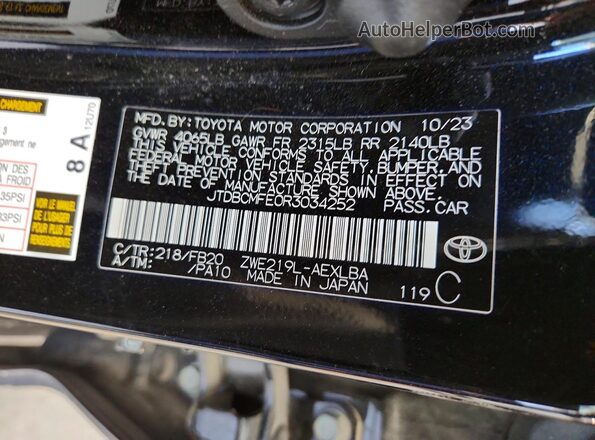 JTDBCMFE0R3034252 2024 TOYOTA COROLLA Black Engine compartment view