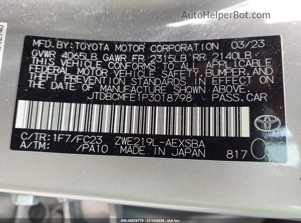 JTDBCMFE1P3018798 2023 TOYOTA COROLLA Silver Engine compartment view
