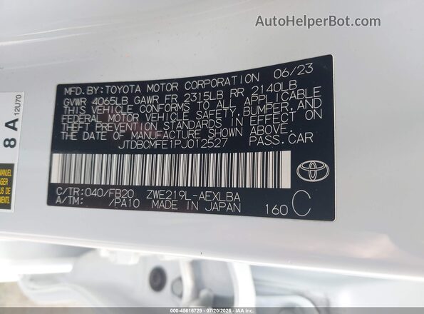 JTDBCMFE1PJ012527 2023 TOYOTA COROLLA White Engine compartment view