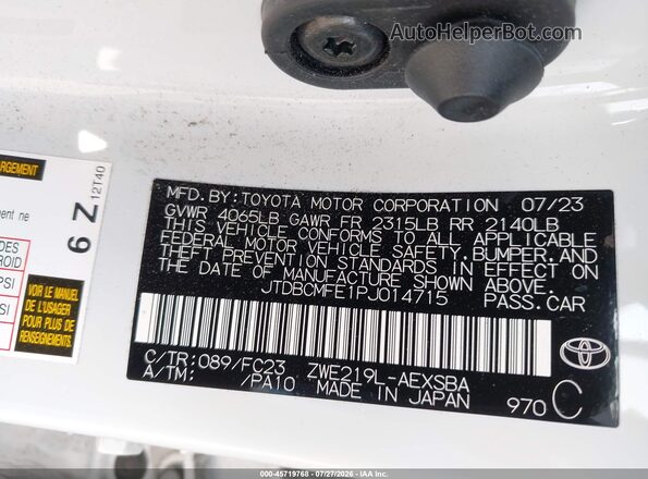 JTDBCMFE1PJ014715 2023 TOYOTA COROLLA White Vista del compartimento del motor