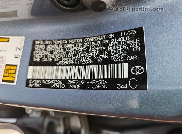 JTDBCMFE1R3035149 2024 TOYOTA COROLLA Blue Вид підкапотного простору
