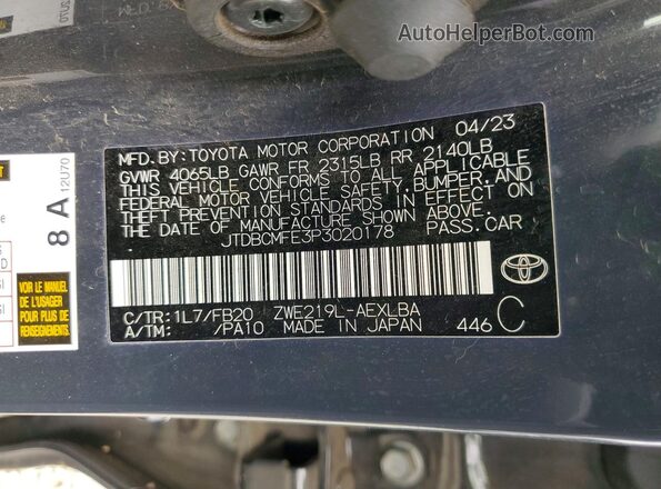 JTDBCMFE3P3020178 2023 TOYOTA COROLLA Gray Շարժիչի բաժամունքի տեսք
