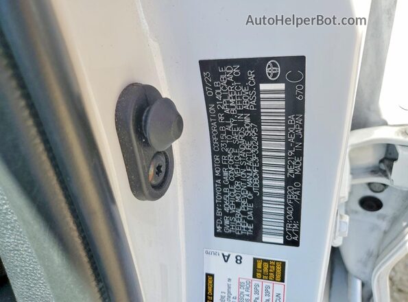 JTDBCMFE3P3024957 2023 TOYOTA COROLLA Белый Вид наклейки с VIN-кодом