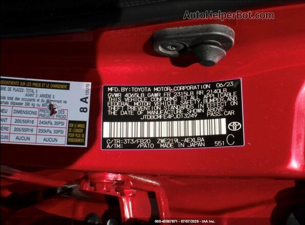JTDBCMFE4PJ013249 2023 TOYOTA COROLLA  Вид наклейки с VIN-кодом