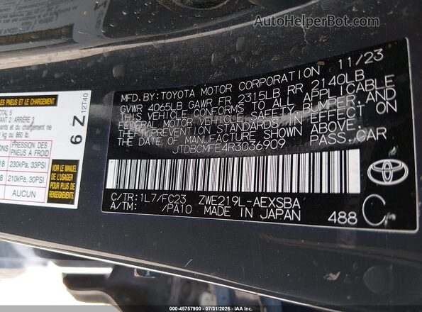 JTDBCMFE4R3036909 2024 TOYOTA COROLLA Gray Engine compartment view