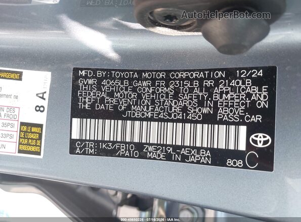JTDBCMFE4SJ041450 2025 TOYOTA COROLLA Light Blue Vista del compartimento del motor