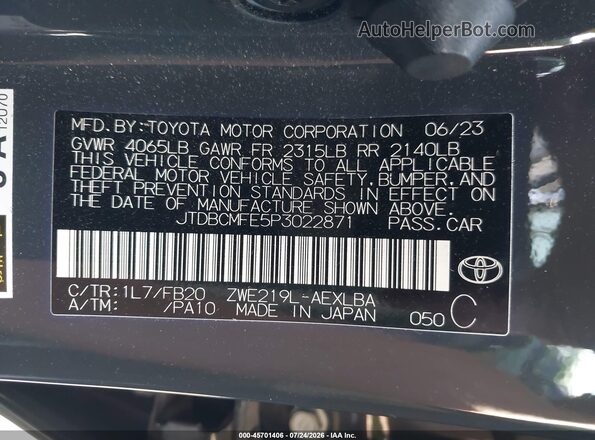 JTDBCMFE5P3022871 2023 TOYOTA COROLLA Gray Widok komory silnika