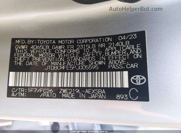 JTDBCMFE5PJ005595 2023 TOYOTA COROLLA Silver ძრავის განყოფილების ხედი
