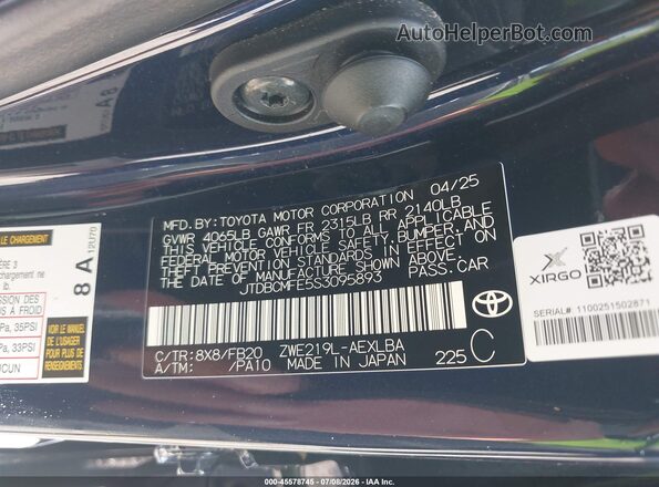 JTDBCMFE5S3095893 2025 TOYOTA COROLLA Blue Շարժիչի բաժամունքի տեսք