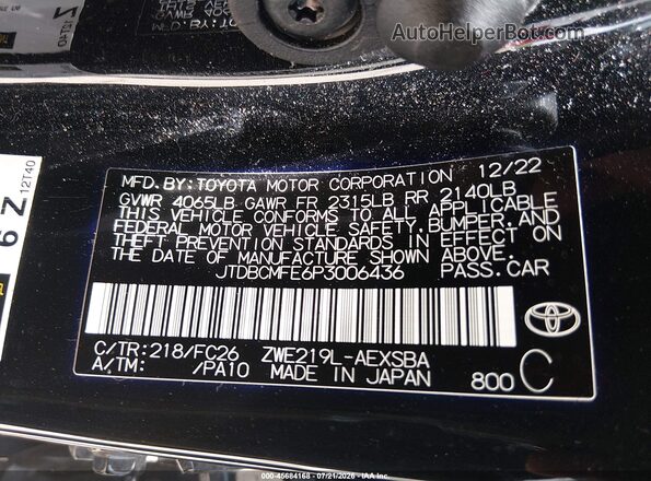JTDBCMFE6P3006436 2023 TOYOTA COROLLA Black Engine compartment view