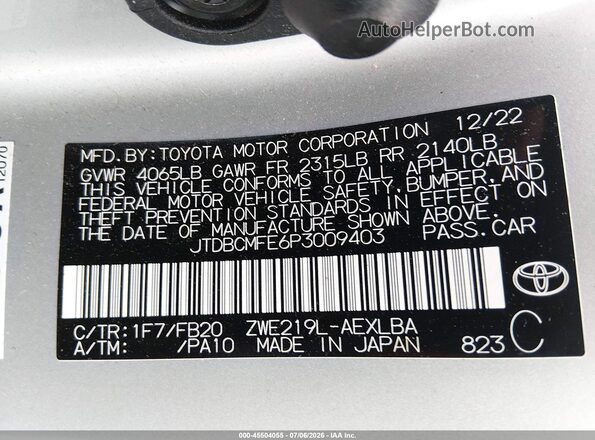 JTDBCMFE6P3009403 2023 TOYOTA COROLLA Silver Engine compartment view