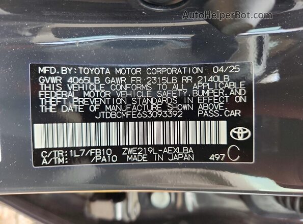 JTDBCMFE6S3093392 2025 TOYOTA COROLLA Black Engine compartment view
