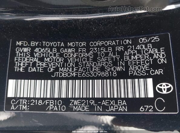 JTDBCMFE6S3098818 2025 TOYOTA COROLLA Black Շարժիչի բաժամունքի տեսք