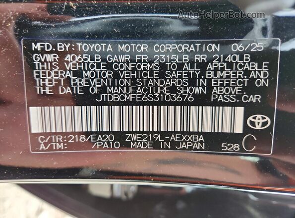 JTDBCMFE6S3103676 2025 TOYOTA COROLLA Black Вид підкапотного простору