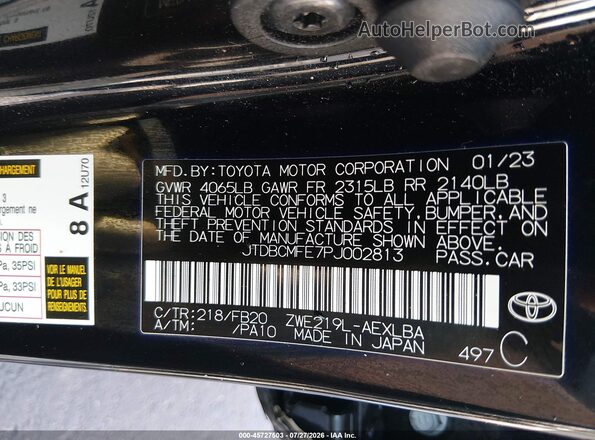 JTDBCMFE7PJ002813 2023 TOYOTA COROLLA Black Вид підкапотного простору