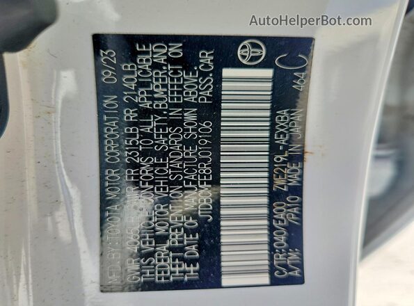 JTDBCMFE8RJ019106 2024 TOYOTA COROLLA White Вид наклейки з VIN-кодом