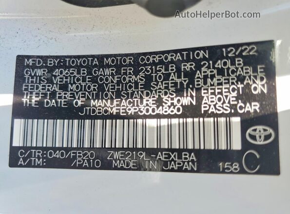 JTDBCMFE9P3004860 2023 TOYOTA COROLLA White Շարժիչի բաժամունքի տեսք