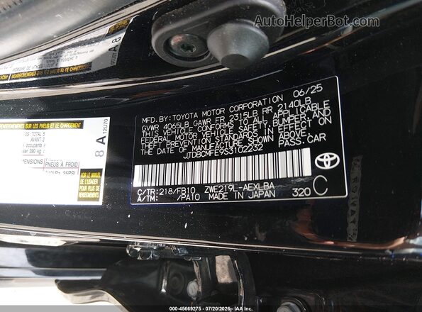JTDBCMFE9S3102232 2025 TOYOTA COROLLA Black Vista del compartimento del motor