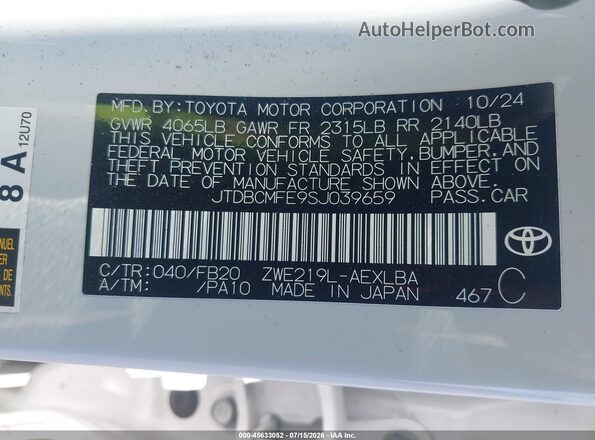 JTDBCMFE9SJ039659 2025 TOYOTA COROLLA White Vista del compartimento del motor