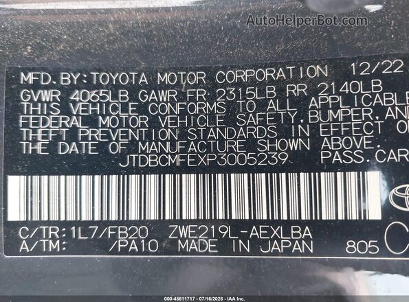 JTDBCMFEXP3005239 2023 TOYOTA COROLLA Gray Շարժիչի բաժամունքի տեսք