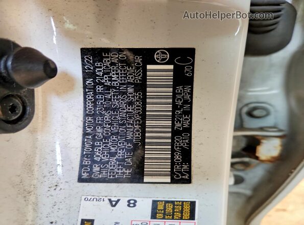 JTDBCMFEXP3008755 2023 TOYOTA COROLLA Белый Вид наклейки с VIN-кодом