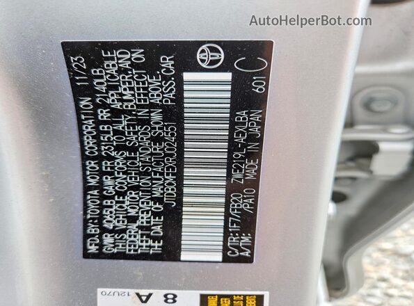 JTDBCMFEXRJ024551 2024 TOYOTA COROLLA Silver Vista del compartimento del motor