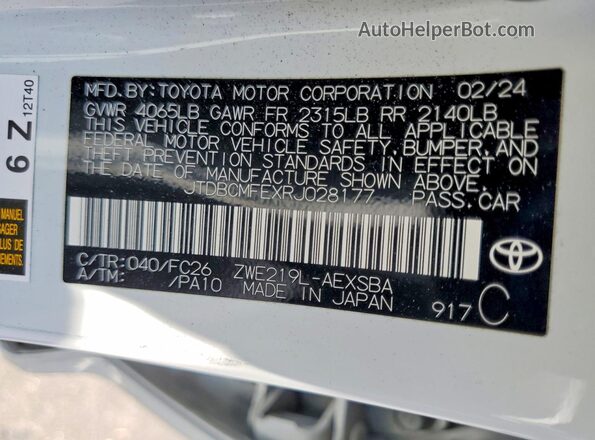 JTDBCMFEXRJ028177 2024 TOYOTA COROLLA White Շարժիչի բաժամունքի տեսք