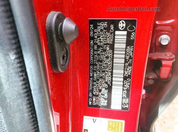 JTDBCMFEXS3070309 2025 TOYOTA COROLLA Red VIN կոդի պիտակի տեսք